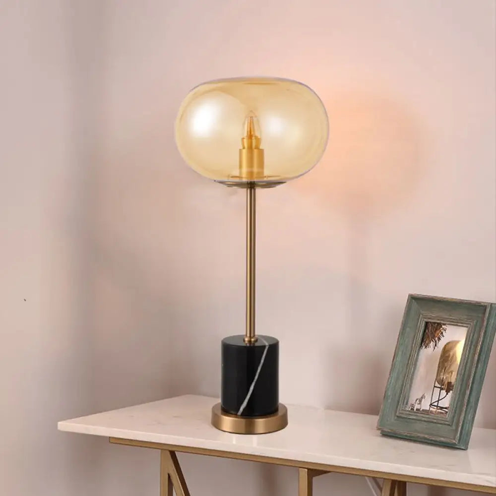 Contemporary Alien Bedside Table Lamp in Clear/Smoke Grey Glass with 1-Light | Designer Night Stand Light in Black/White