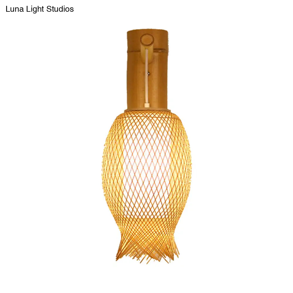 Aplique de pared contemporáneo de bambú DecorBites™ con pantalla cilíndrica blanca interior