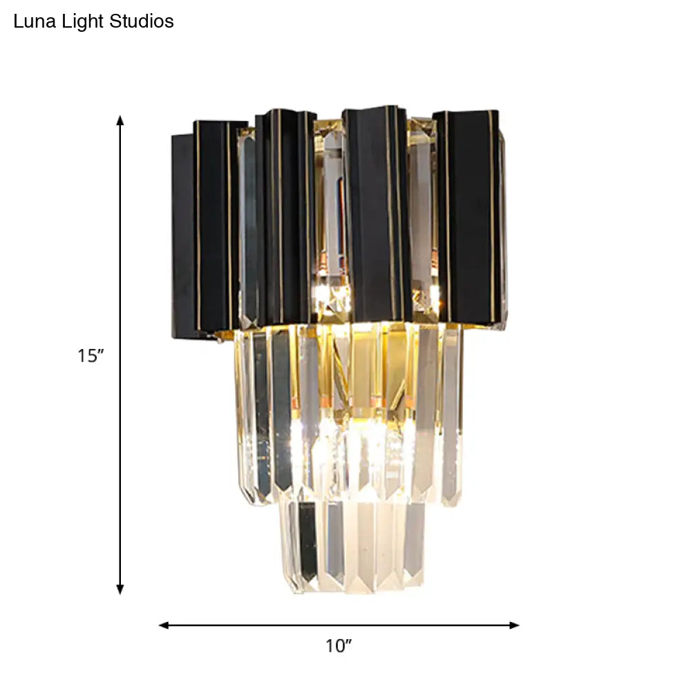 Lámpara de pared DecorBites™ contemporánea tipo caja negra con 3 prismas de cristal transparente y bombillas cónicas