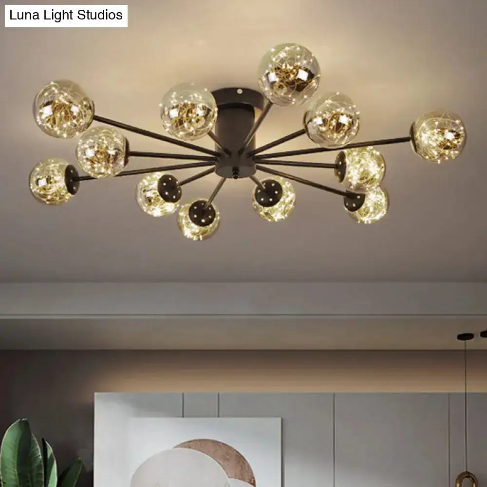 DecorBites™ DecorBites™ Contemporary Black Ceiling Light Fixture with Radial Smoke Grey Glass - Living Room Semi Flush Mount