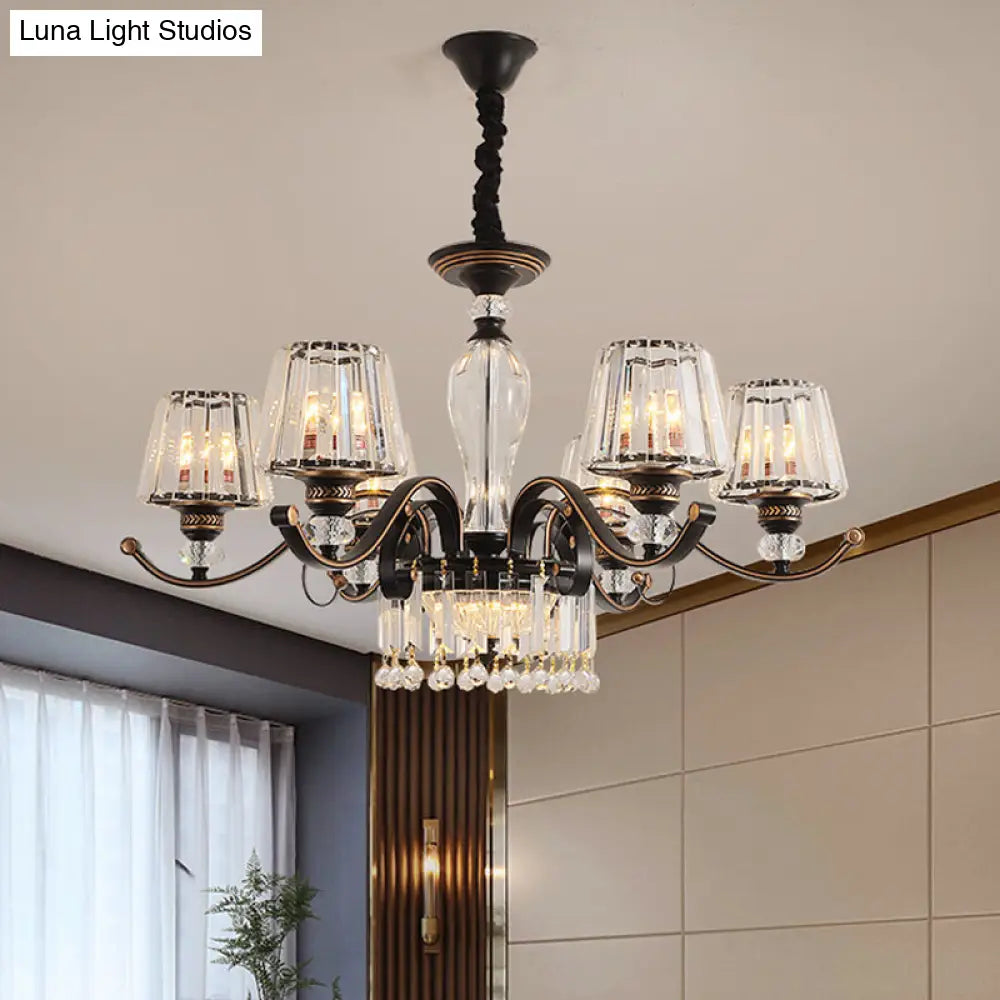 Contemporary Black Conic Crystal Chandelier with 3/6 Down Lighting Heads