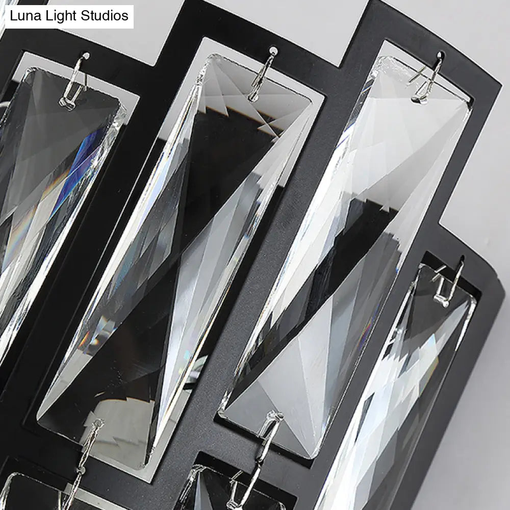 DecorBites™ Contemporary Black Half Cylinder Wall Lamp with Clear Crystal Blocks - 2 Lights Wall Mount