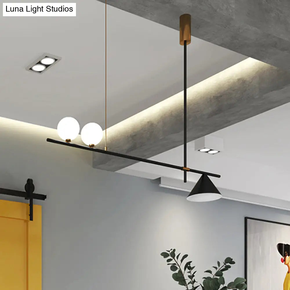 Lámpara de isla cónica contemporánea DecorBites™ de metal negro con pantalla de cristal opalino - 2 luces