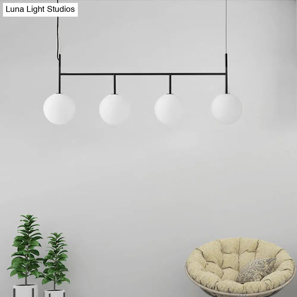 Lámpara de isla colgante contemporánea negra DecorBites™ con esfera de cristal blanco y 4 bombillas