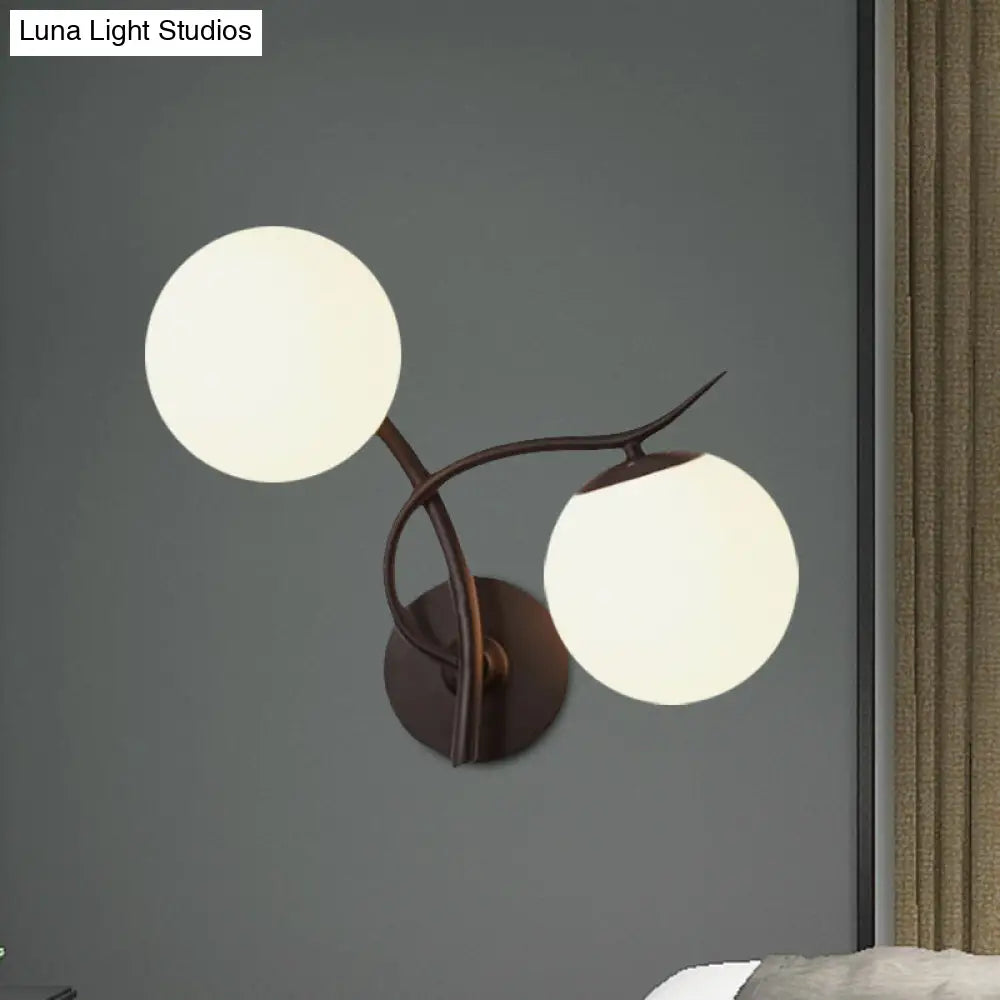 DecorBites™ DecorBites™ Contemporary Black Wall Sconce Light with 2 Bulbs and Milky Glass - Modern Globe Fixture