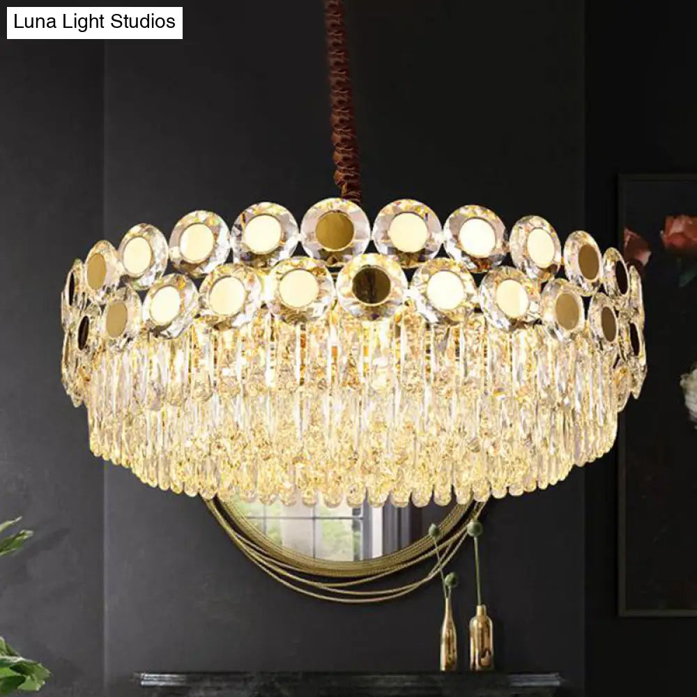 Lámpara de techo colgante contemporánea de latón con forma de tambor y facetas de cristal - 9 luces