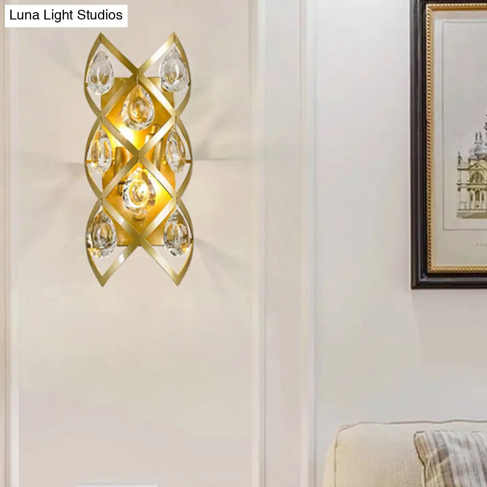 Aplique DecorBites™ de pared con forma de lágrima y acabado en latón contemporáneo: Lámpara de pared de cristal transparente con 2 luces para sala de estar