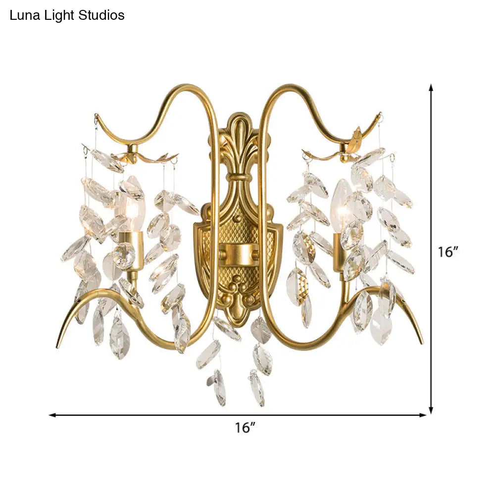 DecorBites™ DecorBites™ Contemporary Brass Sconce Light with Clear Crystal Strand - Curve Arm Wall Light (2-Light)