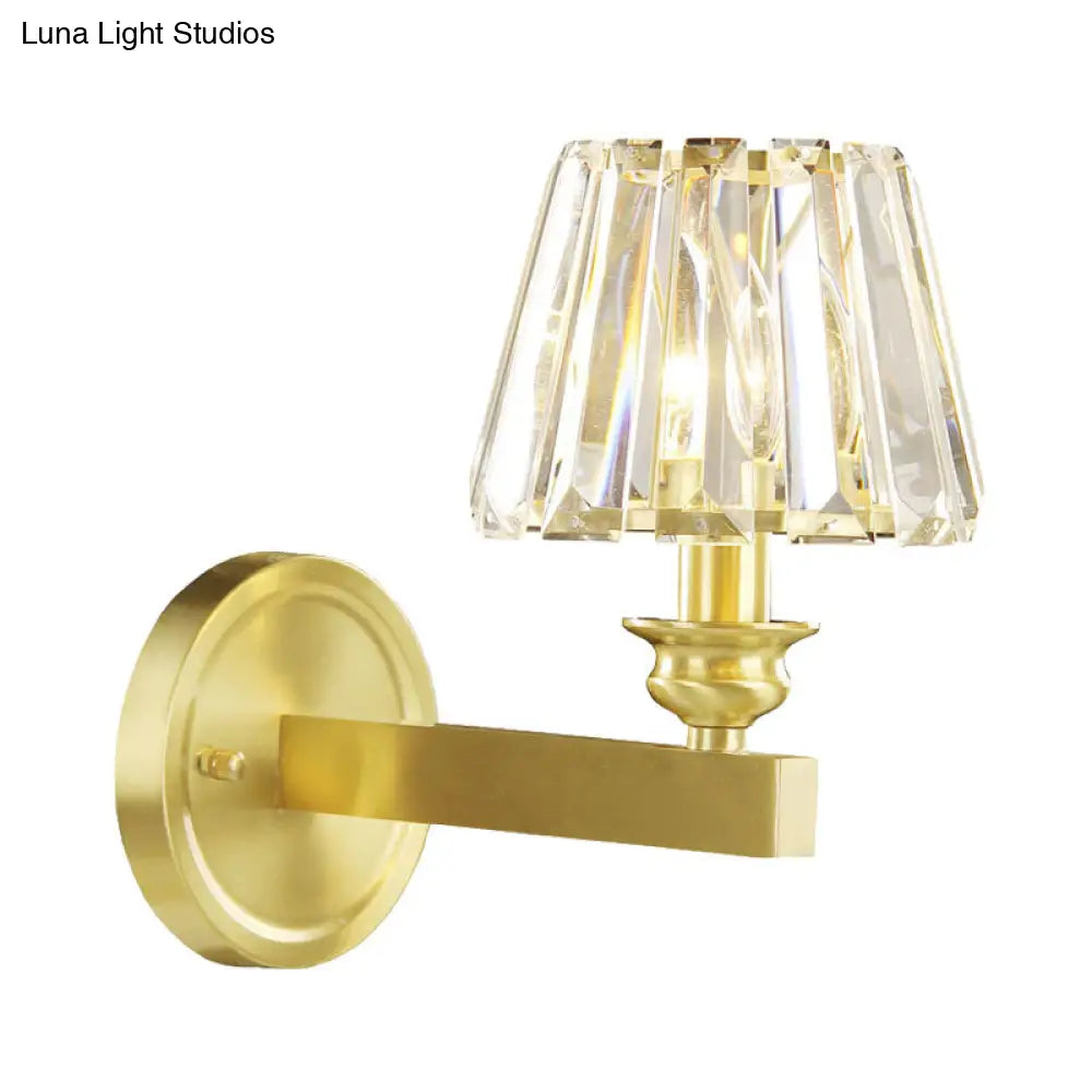 DecorBites™ DecorBites™ Contemporary Brass Tapered Sconce Light Fixture with Beveled Crystal – Wall Mounted Lamp