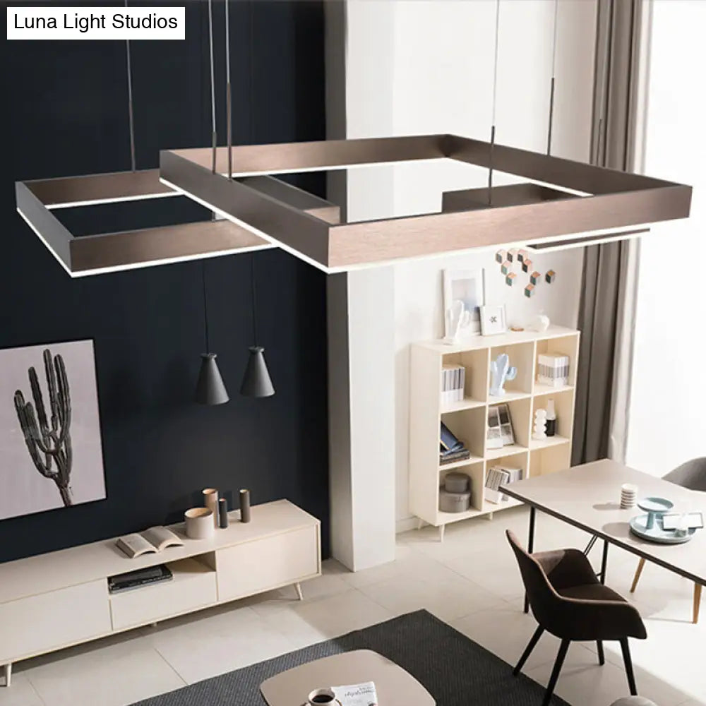 Contemporary Brown Aluminum Chandelier with LED Suspension Light – Available in Small/Large Sizes, Warm/White Lighting