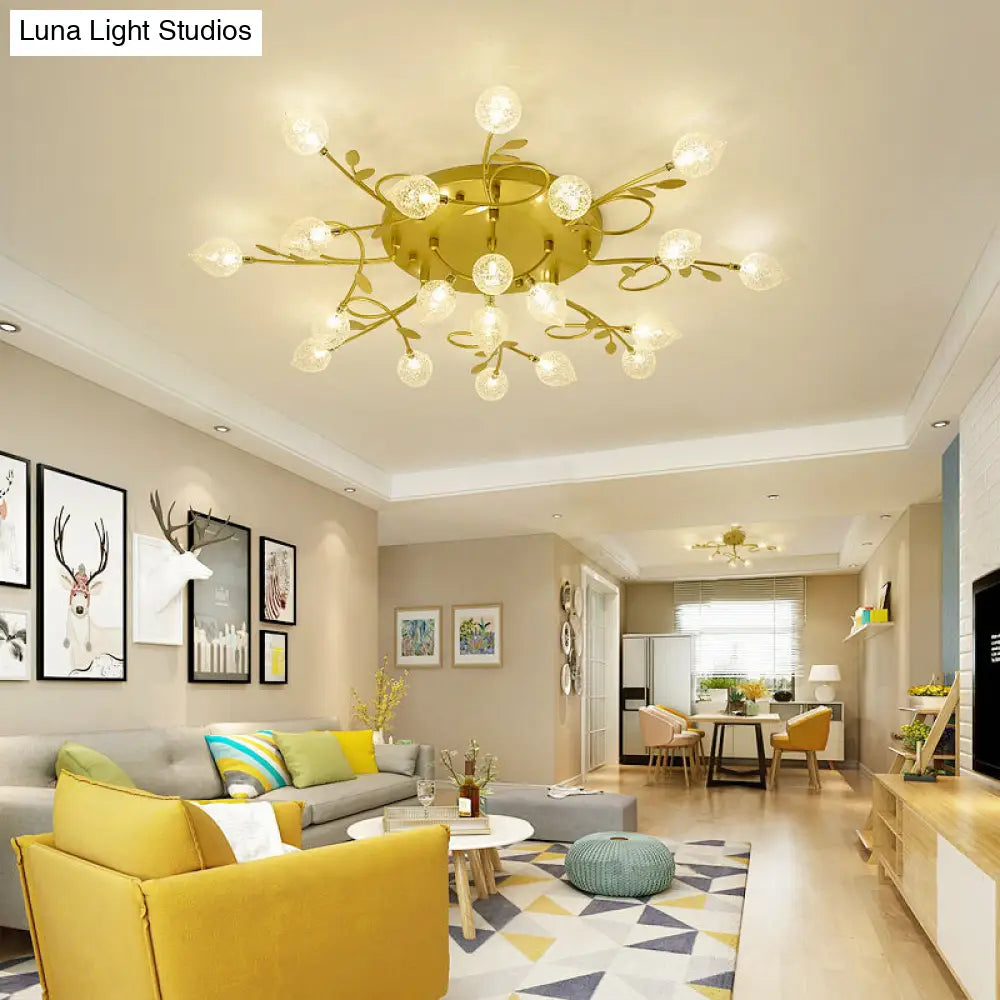 Lámpara de techo DecorBites™ de estilo contemporáneo con forma de rama de cristal burbujeante - 8/12/16/20 luces - Montaje empotrado en negro/dorado