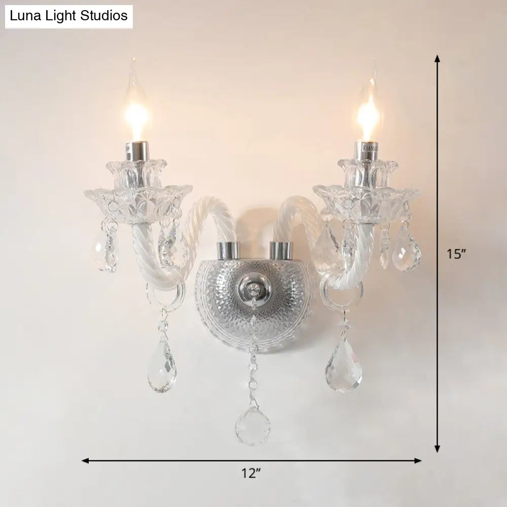 Aplique de pared tipo candelabro contemporáneo DecorBites™ con cristales facetados transparentes y gotas - 2 bombillas