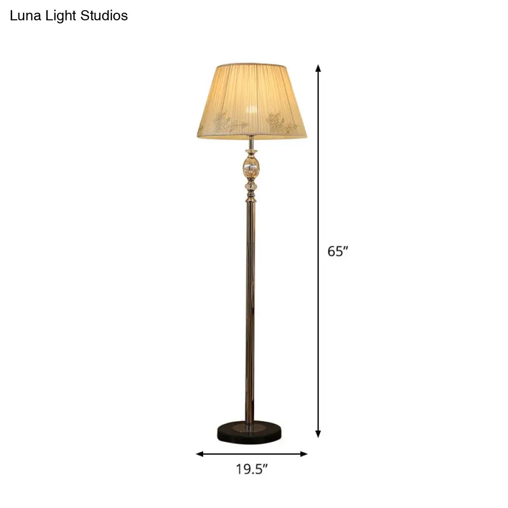 Contemporary Champagne Floor Lamp with Flower Design - Fabric Conical Shade, 1-Bulb Standing Light
