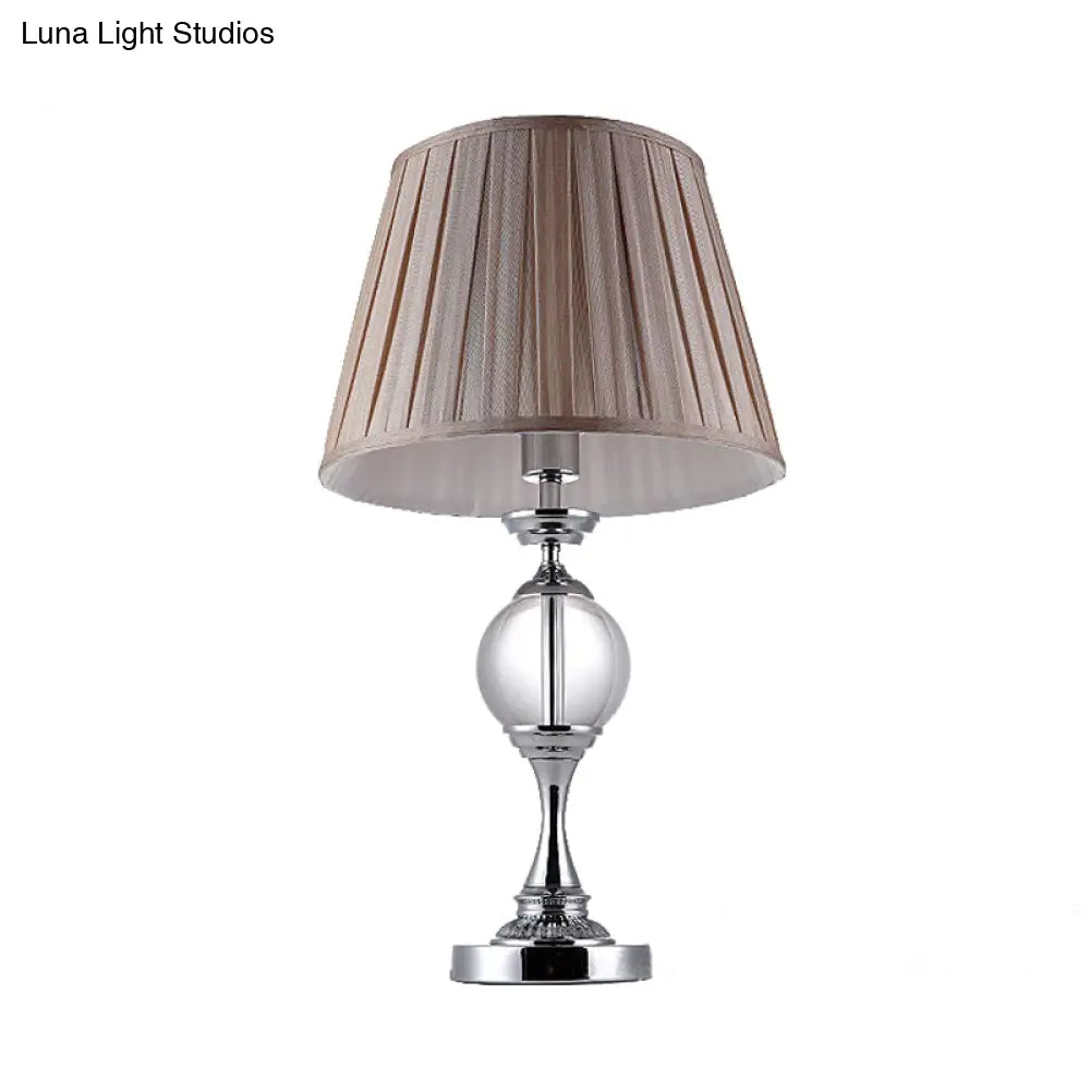 Contemporary Chrome Desk Lamp with Cone Shade and Crystal Table Light - Small Fabric Bulb