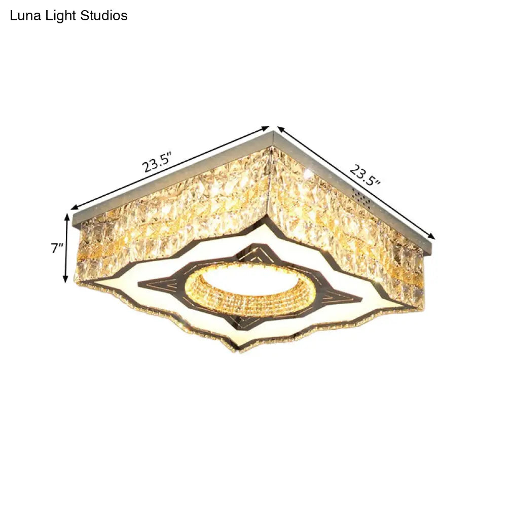 DecorBites™ DecorBites™ Contemporary Clear Crystal and Stainless-Steel LED Flush Mount Lamp with Curvy-Side Square Design