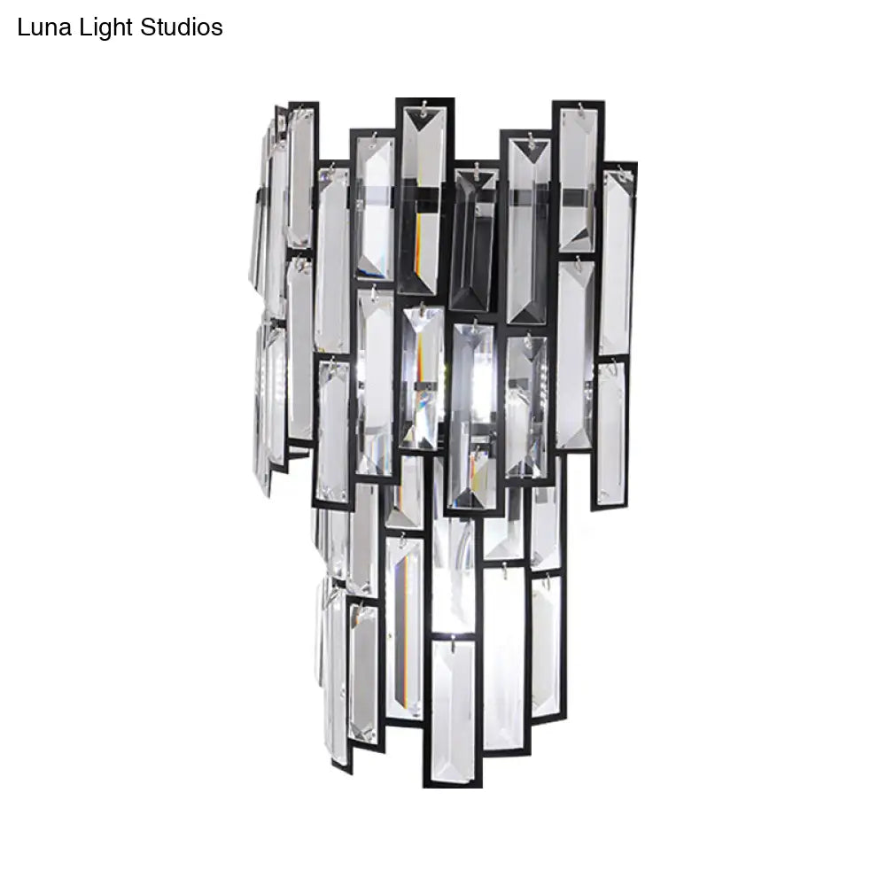 DecorBites™ DecorBites™ Contemporary Clear Crystal Block LED Wall Lamp in Sleek Black Finish - Ideal for Corridor Lighting