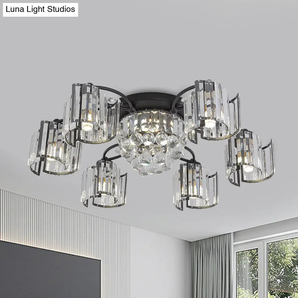 DecorBites™ DecorBites™ Contemporary Clear Crystal Block Semi-Mount 4/6-Light Fixture - Black Finish