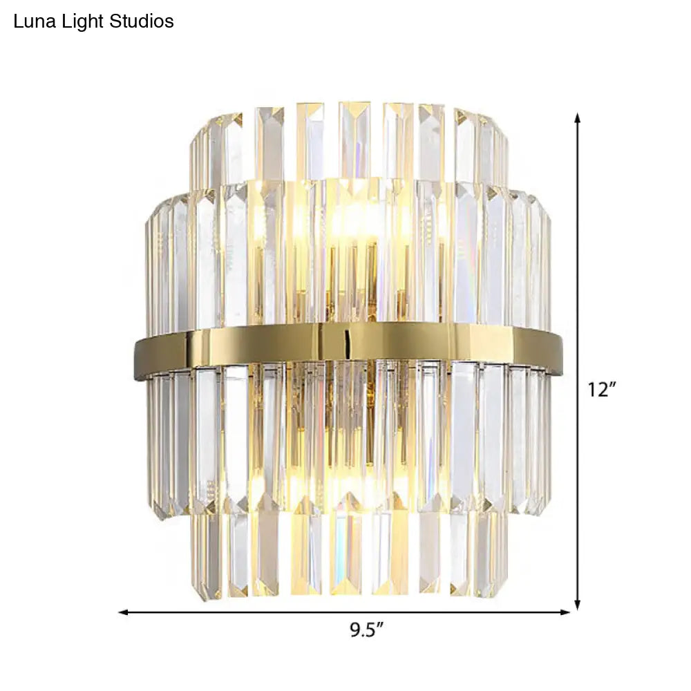 DecorBites™ DecorBites™ Contemporary Clear Crystal Cylinder Wall Lamp with 2 Brass Bulbs for Bedroom Lighting