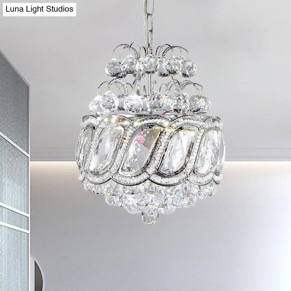 Contemporary Clear Crystal Orbs Chandelier with Silver Drop/Leaf Design - 3 Bulb Suspension Pendant, Ideal for Hallways