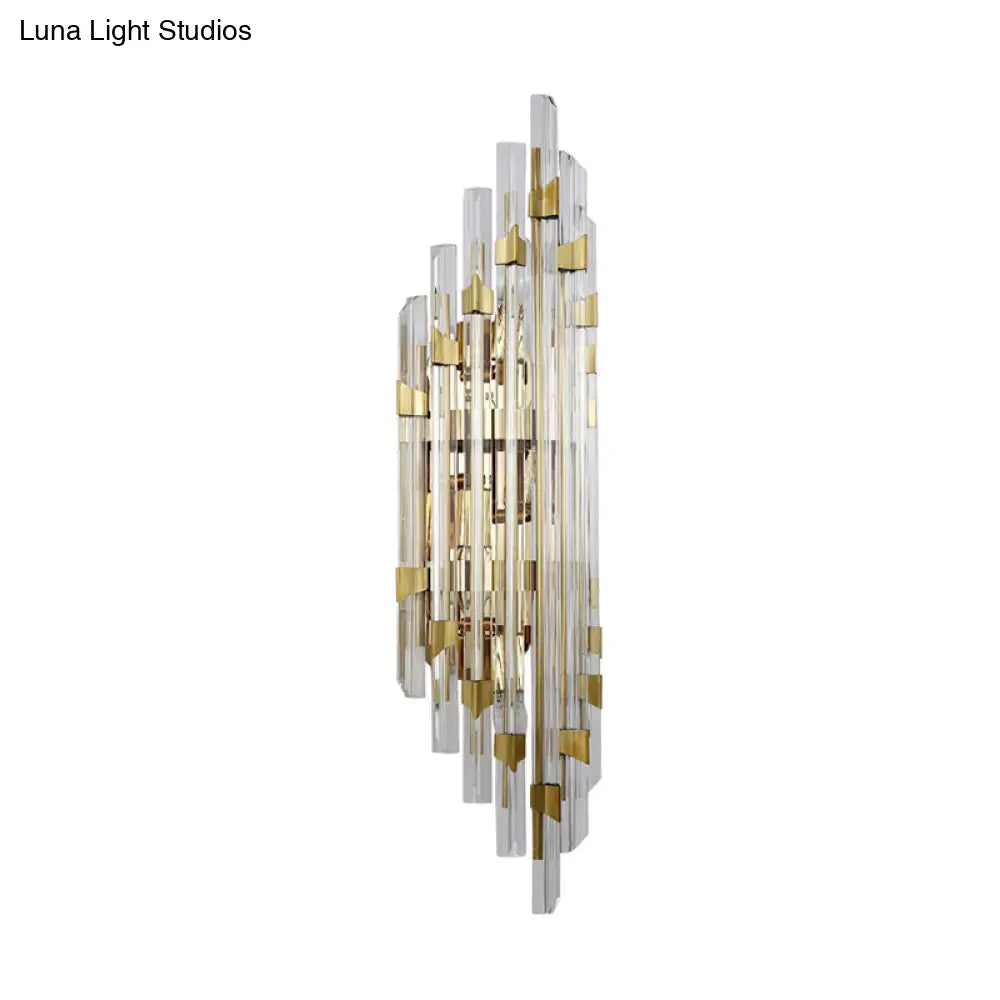 DecorBites™ DecorBites™ Contemporary Clear Crystal Prism Wall Sconce - 4-Light Gold Fixture for Corridor