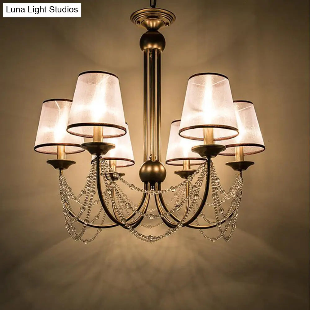 Lámpara de araña colgante cónica contemporánea - Tela, latón, cuentas de cristal - 3/6 bombillas - 53/71 cm de ancho