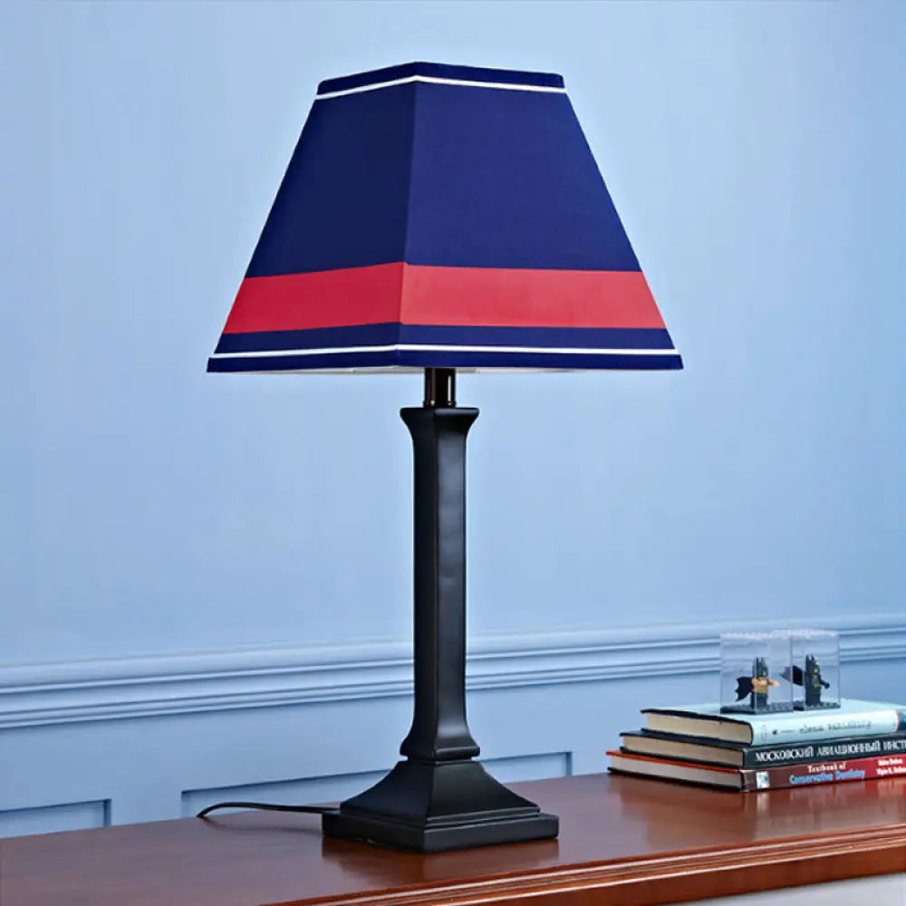 Contemporary Craftsman Study Desk Lamp - One-Light Fabric Shade
