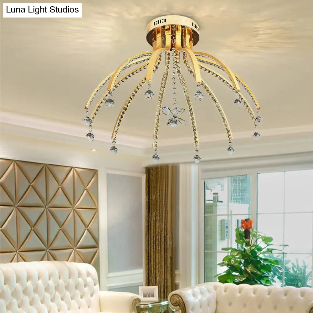 DecorBites™ DecorBites™ Contemporary Crystal Ball Sputnik Ceiling Mount - Gold LED Semi Flush Mount Light Fixture with 12 Bulbs in Warm/White Light