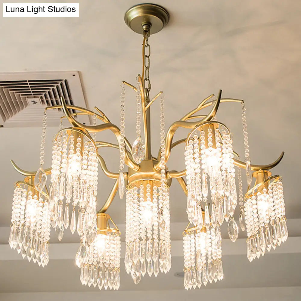 Contemporary Crystal Chandelier - Beaded Brass Pendant Light for Bedroom Ceiling (3/7 Lights)