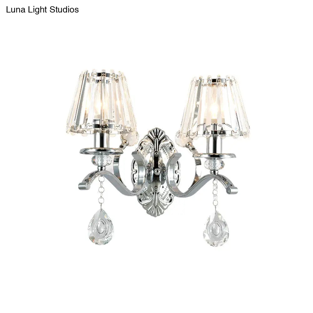 Aplique de pared cónico de cristal contemporáneo DecorBites™ - Iluminación plateada de 2 luces para sala de estar
