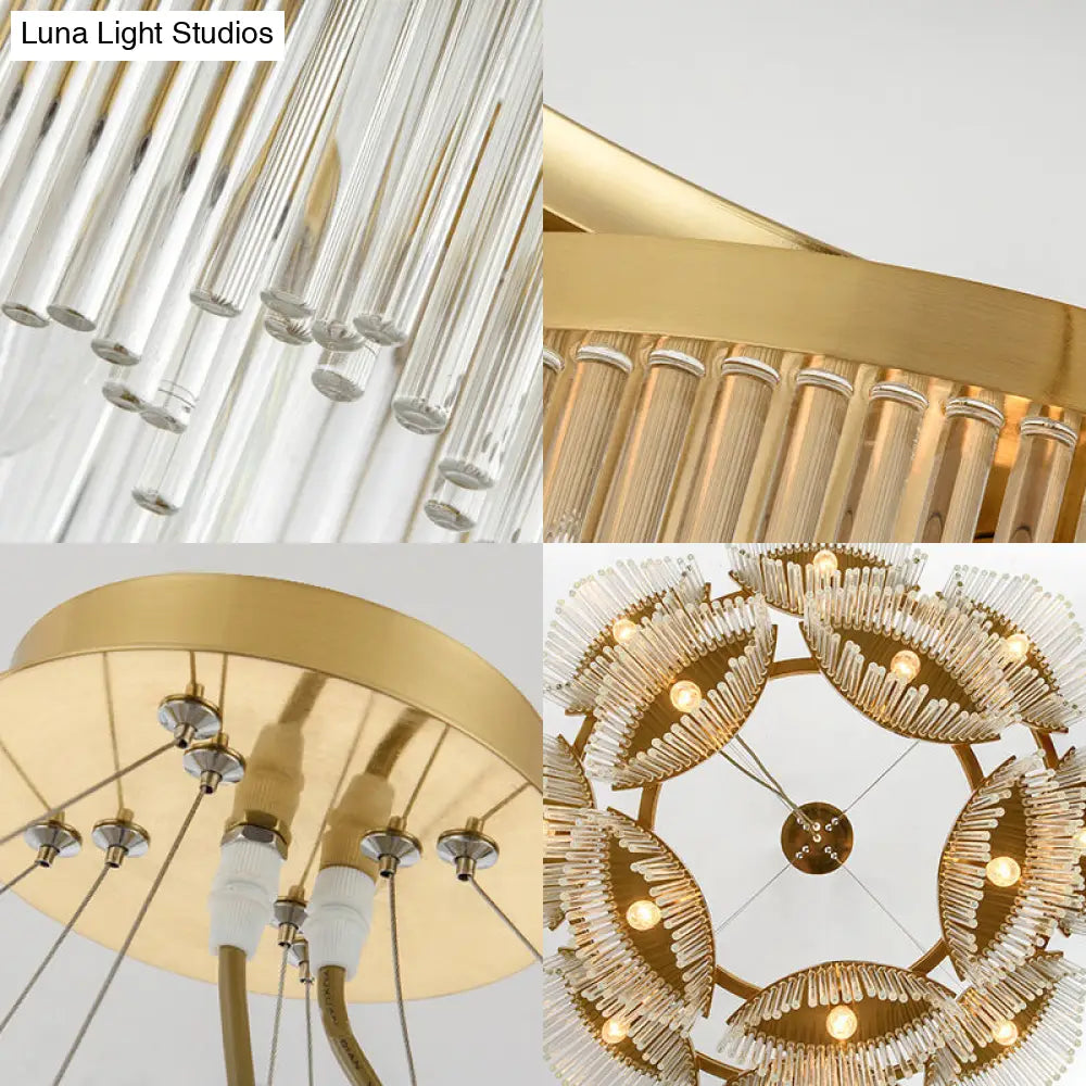 Lámpara de techo colgante contemporánea con cortina de cristal y 5 cabezales de cristal transparente para salón.