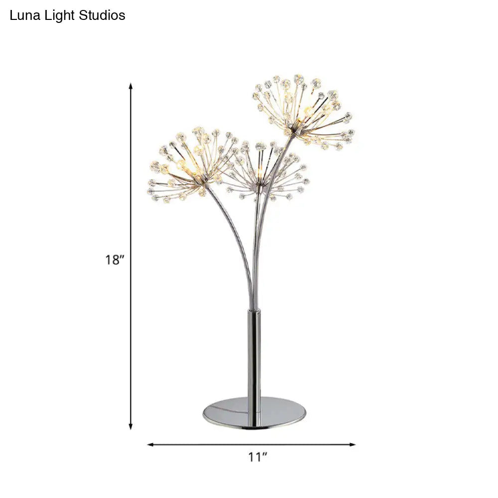 Lámpara de mesa contemporánea de cristal con forma de diente de león - Plateada, 1 luz, para mesita de noche.