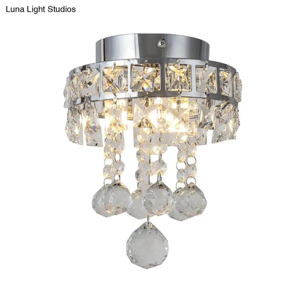 DecorBites™ DecorBites™ Contemporary Crystal Draping Ceiling Fixture: Ring Frame Silver Semi Flush Light
