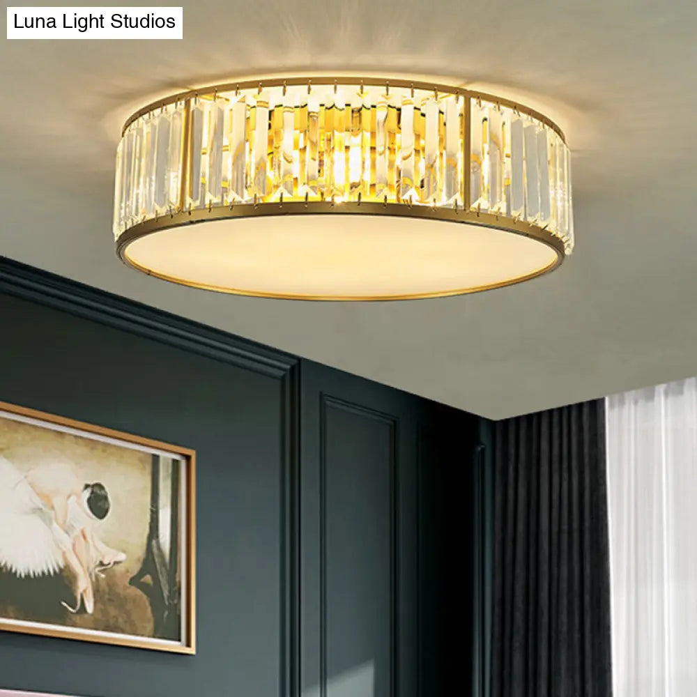 DecorBites™ DecorBites™ Contemporary Crystal Drum Flush Mount Ceiling Light, Gold Finish, 3/4/5 Lights, Sizes 12.5"/16.5"/20.5" for Bedroom
