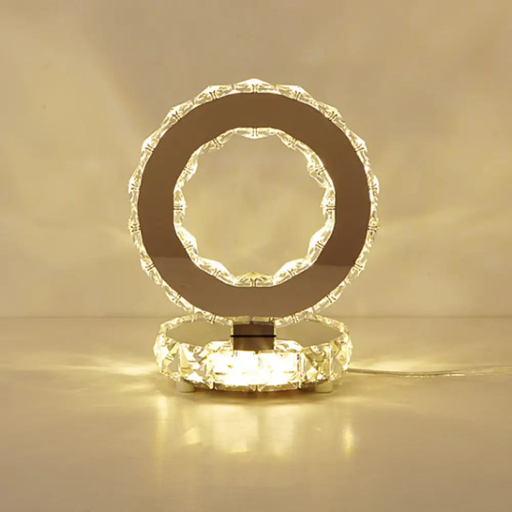 Contemporary Crystal LED Bedside Lamp in Chrome - Ferris Wheel-inspired Table Light with Warm/White Glow