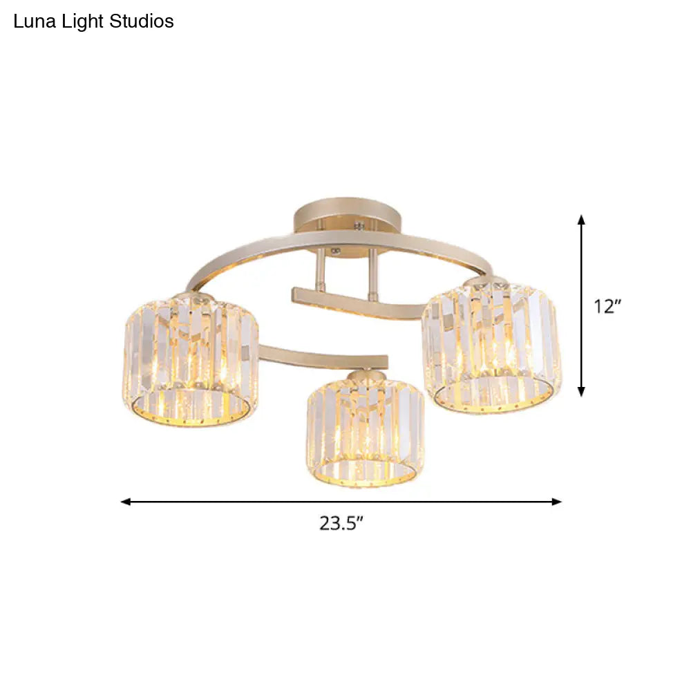 DecorBites™ DecorBites™ Contemporary Crystal Prism Cup Semi-Flush Chandelier with Gold Curved Arm - 3 Heads Ceiling Mount Lamp for Bedroom