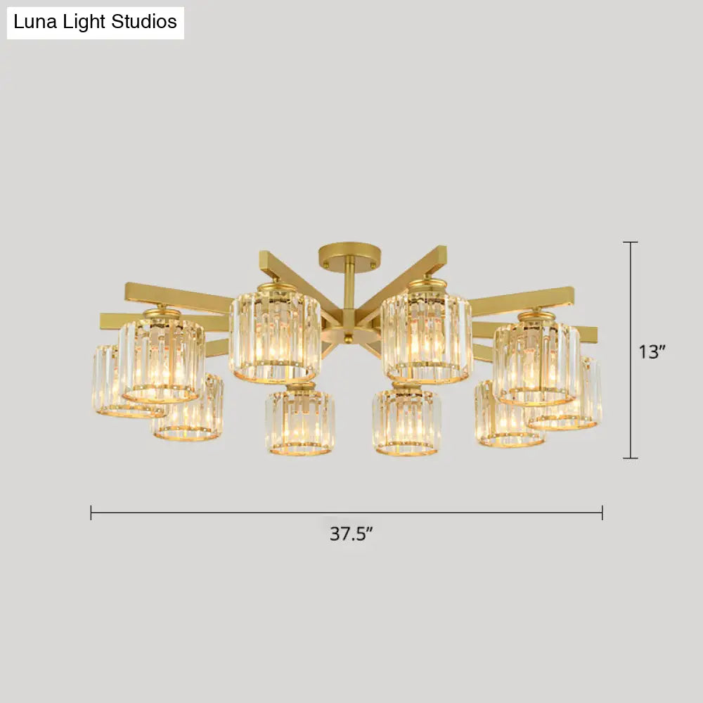 DecorBites™ DecorBites™ Contemporary Crystal Prism Cylindrical Semi Flush Chandelier Ceiling Light for Living Room