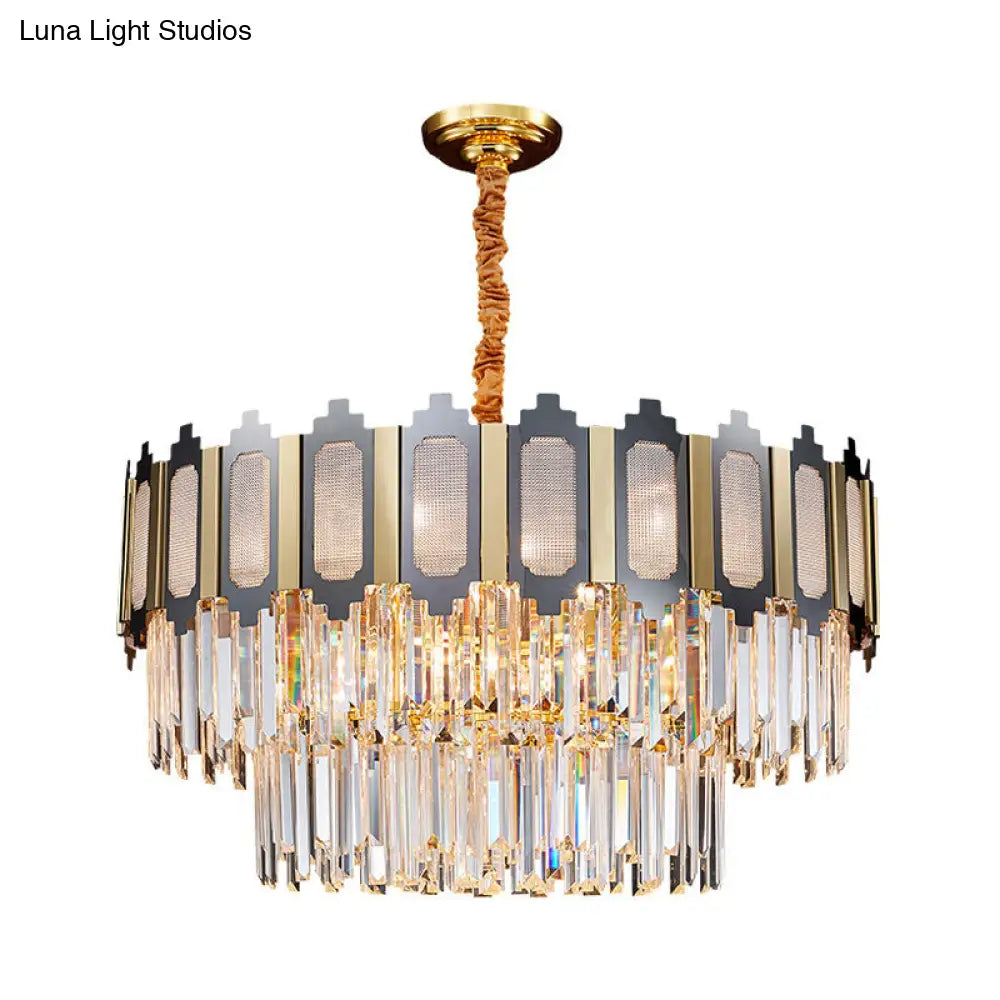 Contemporary Crystal Prisms Chandelier - 10 Bulbs, Clear, Circular Design for Suspension Lighting in Dining Hall