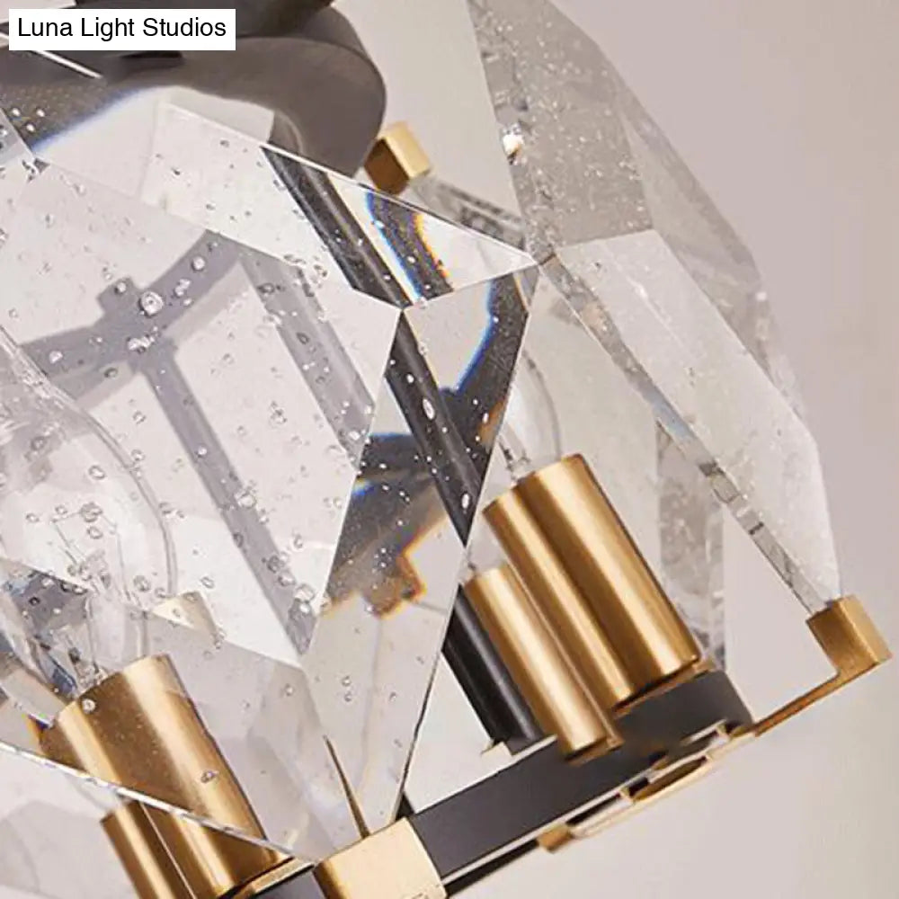 Lámpara de araña contemporánea de cristal en forma de rombo - 8 luces colgantes negras