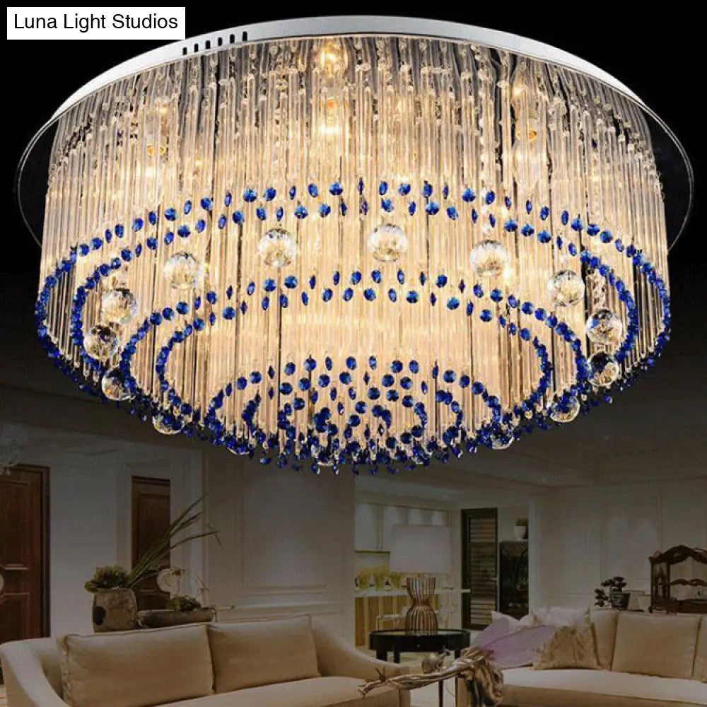 DecorBites™ DecorBites™ Contemporary Crystal Rod Flush Mount Lamp with 6/9/14 Lights and Nickel Finish