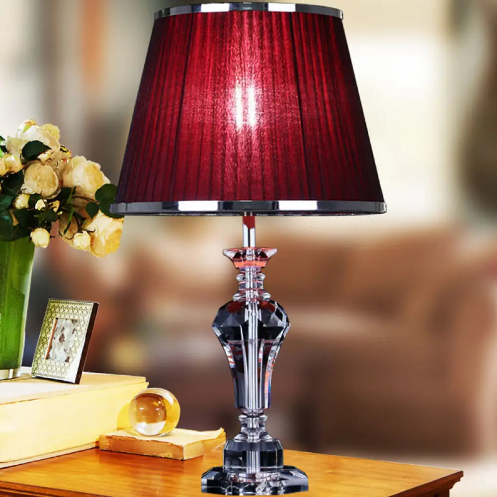 Contemporary Crystal Table Lamp - Urn Shape, Faceted Design, Red, 23"/25" Long, Small Desk Light
