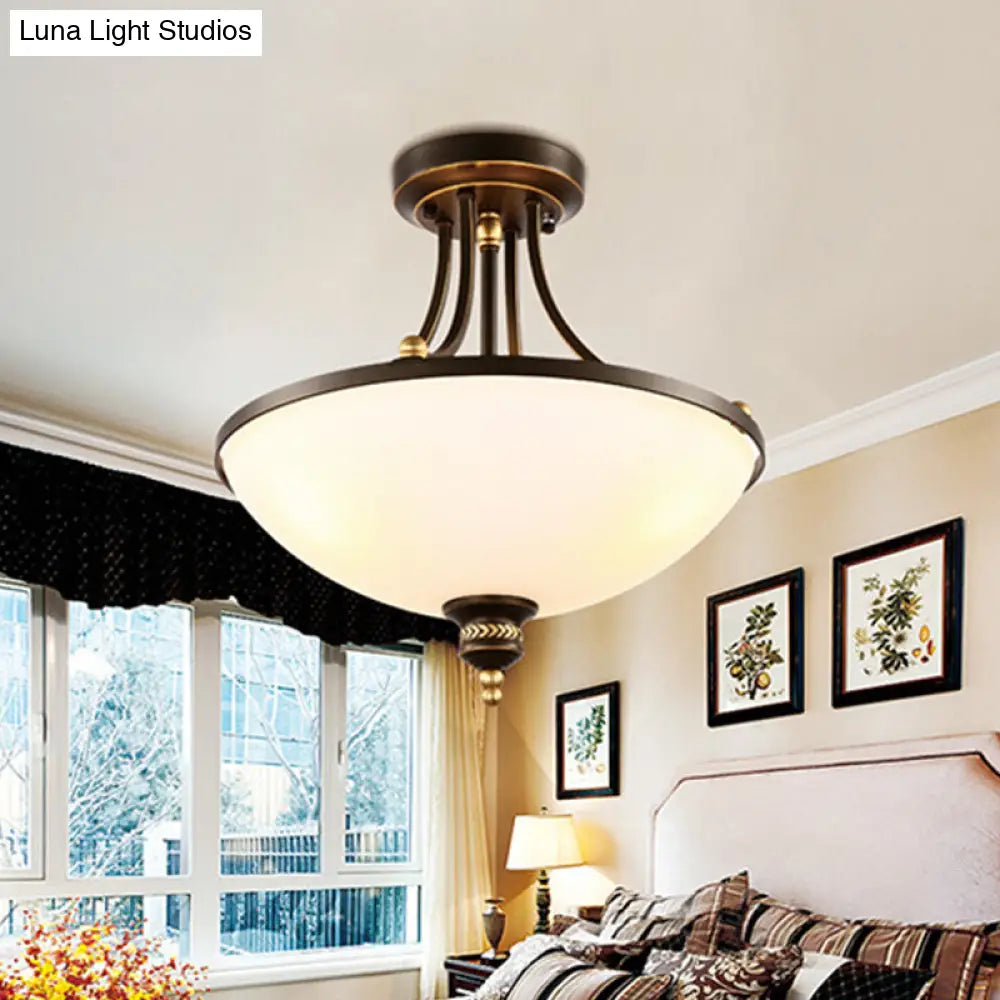 DecorBites™ DecorBites™ Contemporary Dome Ceiling Lamp with 3 Lights, Opal Glass Semi Flush Mount Fixture for Bedroom - Black