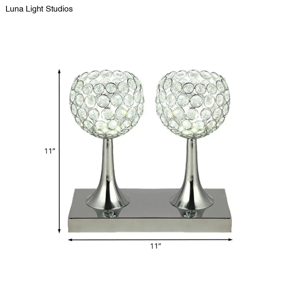 Contemporary Double Dome LED Nightstand Lamp - Beveled Crystal Prism, Chrome Finish
