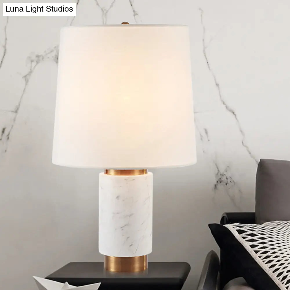 Contemporary Fabric Conical Table Light: White Small Desk Lamp for Living Room