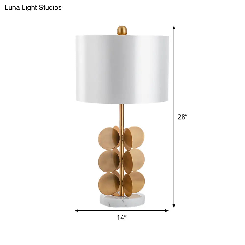 Contemporary Fabric Nightstand Lamp: Cylindrical Design, White, 1-Bulb Reading Light