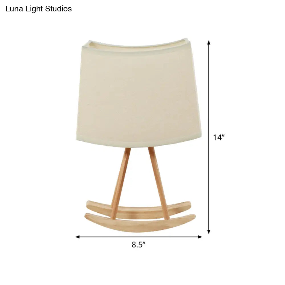 Contemporary Fabric Shaded Table Light: Small White Desk Lamp with Wood Base