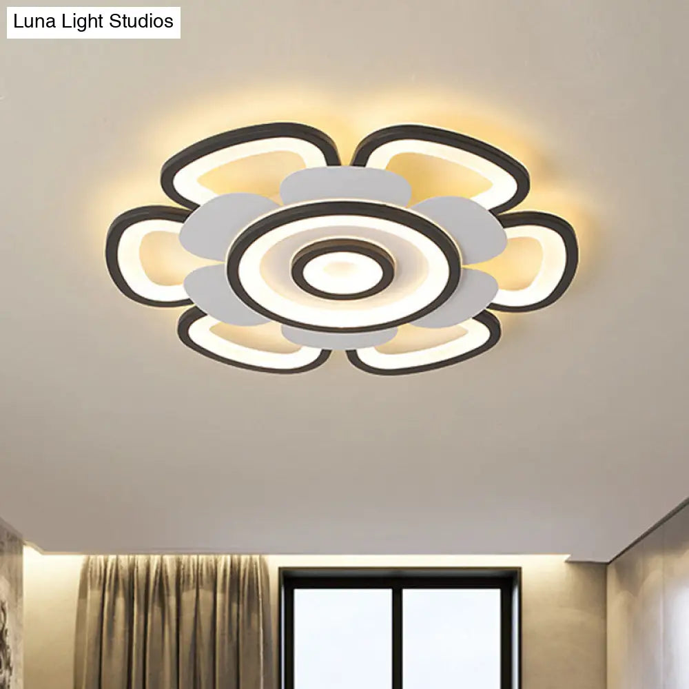 DecorBites™ DecorBites™ Contemporary Floral Acrylic LED Flush Mount Ceiling Light in Black and White, with Warm/White Glow - 20.5"/24.5" W