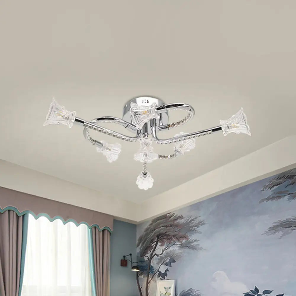DecorBites™ DecorBites™ Contemporary Floral Crystal Ceiling Light in Warm/White LED with Stainless-Steel Mount