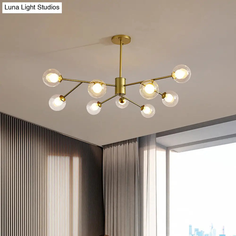Lámpara de araña contemporánea de cristal con forma de globo y diseño de estrella - Acabado negro/dorado - 6/9 luces