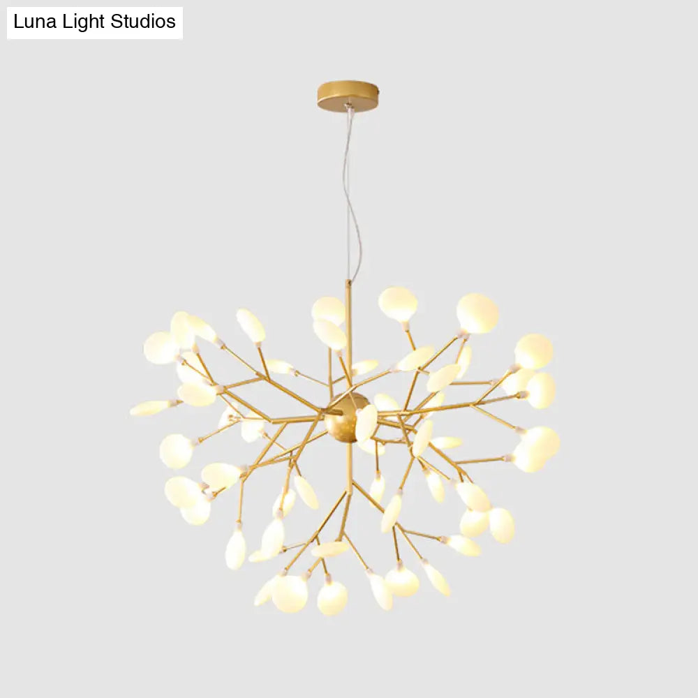 Contemporary Gold Acrylic Leaf Chandelier: LED Ceiling Lamp for Living Room