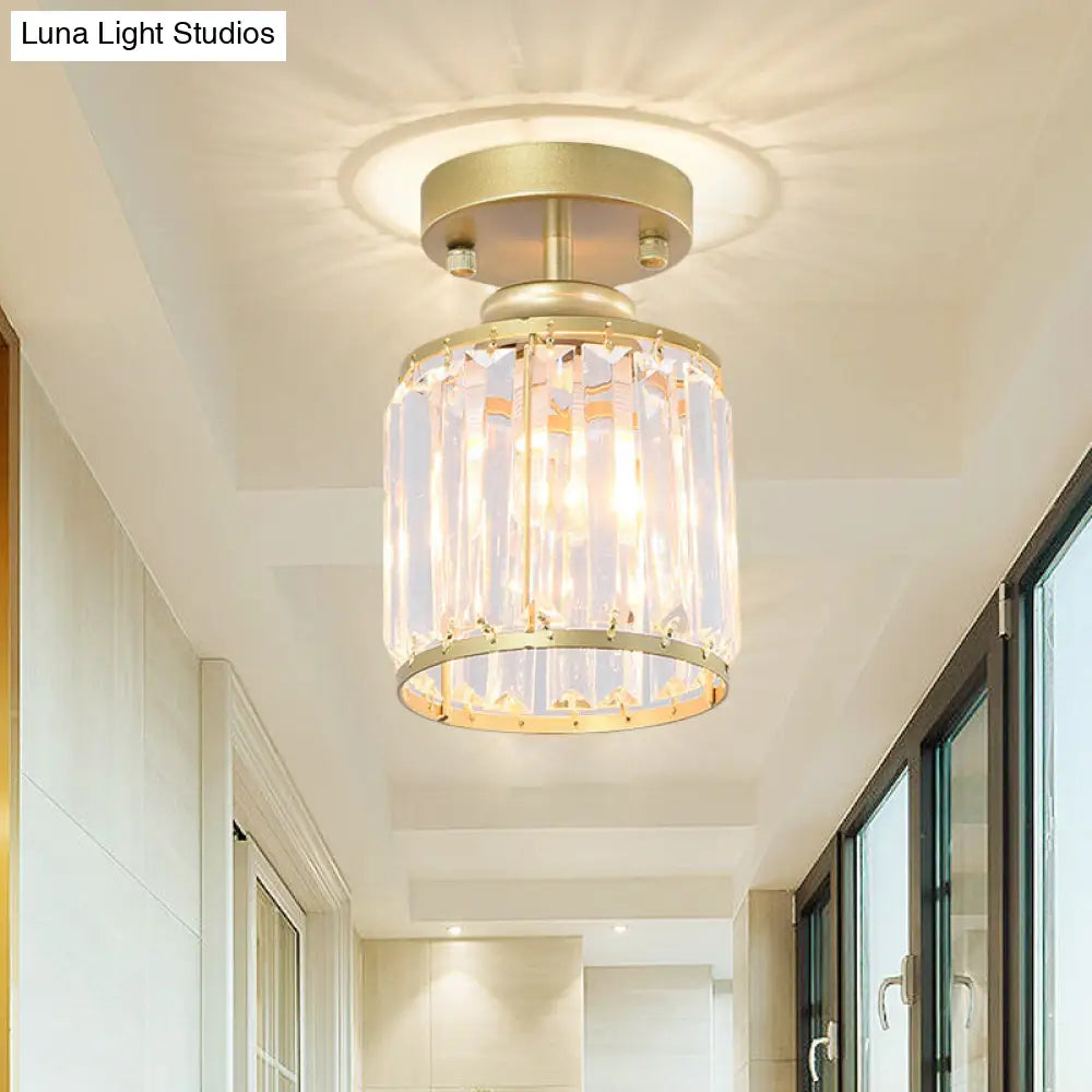 Lámpara de techo semiempotrada contemporánea DecorBites™ dorada/negra con pantalla cilíndrica de cristal